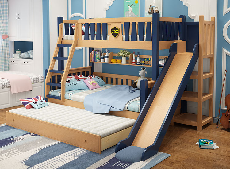 櫸木子母床爬梯滑梯款